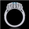 Image 4 : 2.26 CTW Intense Blue Diamond Art Deco Micro Pave 3 Stone Ring 18K White Gold - REF-254R5K - 37747