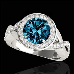 2 CTW SI Certified Fancy Blue Diamond Solitaire Halo Ring 10K White Gold - REF-241T5X - 33281