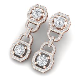 4 CTW Certified SI/I Diamond Halo Earrings 18K Rose Gold - REF-271K4R - 40131