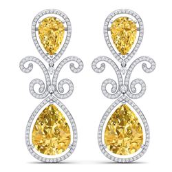 27.31 CTW Royalty Canary Citrine & VS Diamond Earrings 18K White Gold - REF-301W8H - 39552