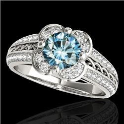 2.05 CTW SI Certified Fancy Blue Diamond Solitaire Halo Ring 10K White Gold - REF-272F8M - 34270