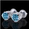 Image 1 : 1.85 CTW Fancy Intense Blue Diamond Art Deco Stud Earrings 18K White Gold - REF-172M8F - 37411