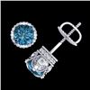 Image 4 : 1.85 CTW Fancy Intense Blue Diamond Art Deco Stud Earrings 18K White Gold - REF-172M8F - 37411