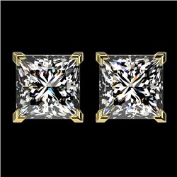 2.50 CTW Certified VS/SI Quality Princess Diamond Stud Earrings 10K Yellow Gold - REF-663N2Y - 33116