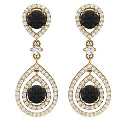 3.62 CTW Certified Black VS Diamond Earrings 18K Yellow Gold - REF-190T9X - 39113