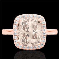 3 CTW Morganite & Micro Pave VS/SI Diamond Halo Solitaire Ring 14K Rose Gold - REF-63T6X - 22847