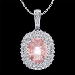 2.75 CTW Morganite & Micro Pave VS/SI Diamond Certified Halo Necklace 18K White Gold - REF-96F4M - 2