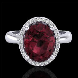 2.50 CTW Garnet And Micro Pave VS/SI Diamond Certified Ring Halo 18K White Gold - REF-50H2W - 21106