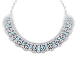 53.14 CTW Royalty Sky Topaz & VS Diamond Necklace 18K White Gold - REF-1563N6Y - 39384