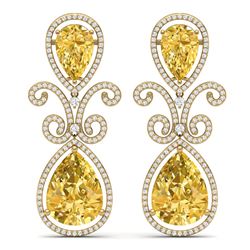 27.31 CTW Royalty Canary Citrine & VS Diamond Earrings 18K Yellow Gold - REF-301R8K - 39554