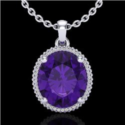 10 CTW Amethyst & Micro Pave VS/SI Diamond Halo Necklace 18K White Gold - REF-75H5W - 20601