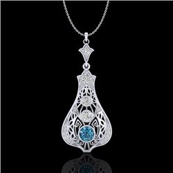 1.75 CTW Fancy Intense Blue Diamond Solitaire Art Deco Necklace 18K White Gold - REF-218F2M - 37614