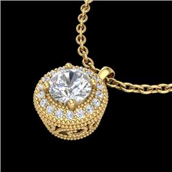 1 CTW VS/SI Diamond Solitaire Art Deco Stud Necklace 18K Yellow Gold - REF-180M2F - 36967