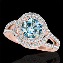 1.9 CTW SI Certified Fancy Blue Diamond Solitaire Halo Ring 10K Rose Gold - REF-209K3R - 34393