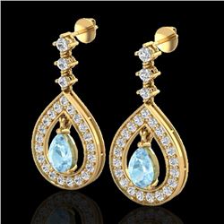 2.25 CTW Aquamarine & Micro Pave VS/SI Diamond Earrings Designer 14K Yellow Gold - REF-103X3T - 2314