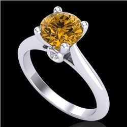1.6 CTW Intense Fancy Yellow Diamond Engagement Art Deco Ring 18K White Gold - REF-289H3W - 38218