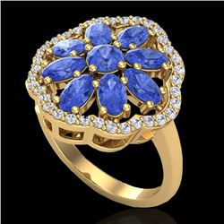 3 CTW Tanzanite & VS/SI Diamond Cluster Designer Halo Ring 10K Yellow Gold - REF-67H5W - 20790