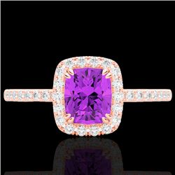 1.25 CTW Amethyst & Micro Pave VS/SI Diamond Certified Halo Ring 10K Rose Gold - REF-34T5X - 22896