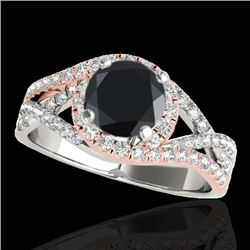 1.5 CTW Certified Vs Black Diamond Solitaire Halo Ring Two Tone 10K White & Rose Gold - REF-85H8W - 
