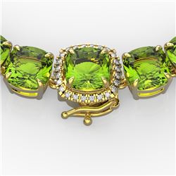 100 CTW Peridot & VS/SI Diamond Solitaire Necklace 14K Yellow Gold - REF-528N9Y - 23355