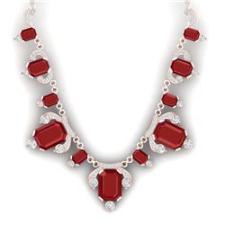 75.21 CTW Royalty Ruby & VS Diamond Necklace 18K Rose Gold - REF-1363W6H - 38749