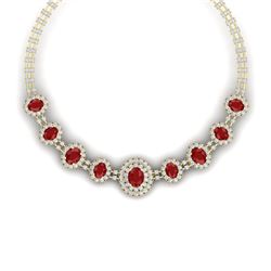 45.69 CTW Royalty Ruby & VS Diamond Necklace 18K Yellow Gold - REF-1618H2W - 38795