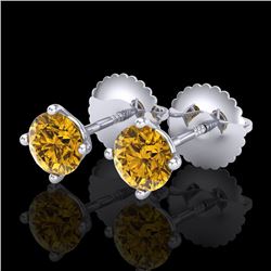 0.65 CTW Intense Fancy Yellow Diamond Art Deco Stud Earrings 18K White Gold - REF-81N8Y - 38225