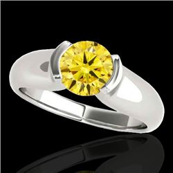1 CTW Certified Si Fancy Intense Yellow Diamond Solitaire Ring 10K White Gold - REF-207X3T - 35180