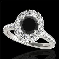 2 CTW Certified Vs Black Diamond Solitaire Halo Ring 10K White Gold - REF-102R4K - 34081