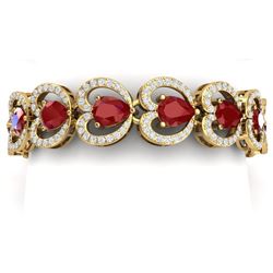 32.15 CTW Royalty Ruby & VS Diamond Bracelet 18K Yellow Gold - REF-690M9F - 38690