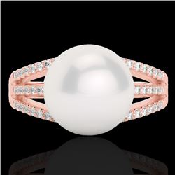 0.30 CTW Micro Pave VS/SI Diamond Certified & Pearl Designer Ring 14K Rose Gold - REF-41H8W - 22630