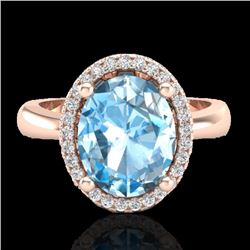 3 CTW Sky Blue Topaz & Micro Pave VS/SI Diamond Ring Halo 14K Rose Gold - REF-37H5W - 21097