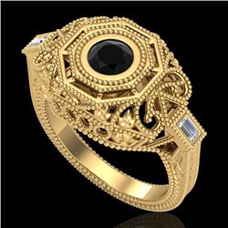 0.75 CTW Fancy Black Diamond Solitaire Engagement Art Deco Ring 18K Yellow Gold - REF-140N2Y - 37816