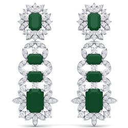 30.25 CTW Royalty Emerald & VS Diamond Earrings 18K White Gold - REF-618Y2N - 39405