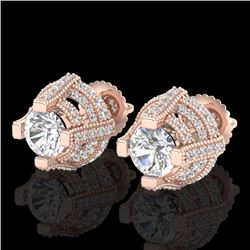 2.75 CTW VS/SI Diamond Solitaire Micro Pave Stud Earrings 18K Rose Gold - REF-320F2M - 36951
