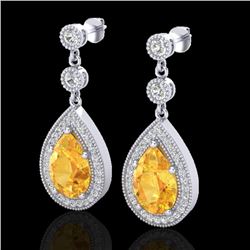 4.50 CTW Citrine & Micro VS/SI Diamond Certified Earrings Designer 18K White Gold - REF-67T5X - 2311