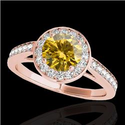 1.45 CTW Certified Si Fancy Intense Yellow Diamond Solitaire Halo Ring 10K Rose Gold - REF-209W3H - 