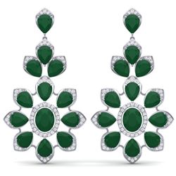 51.8 CTW Royalty Emerald & VS Diamond Earrings 18K White Gold - REF-527K3R - 39045