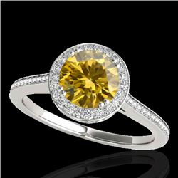 1.55 CTW Certified Si Fancy Intense Yellow Diamond Solitaire Halo Ring 10K White Gold - REF-180N2Y -