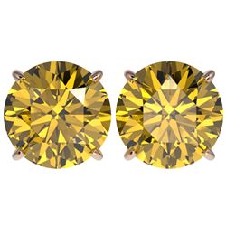5 CTW Certified Intense Yellow SI Diamond Solitaire Stud Earrings 10K Rose Gold - REF-1390F5M - 3315