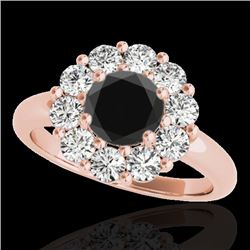 2.85 CTW Certified Vs Black Diamond Solitaire Halo Ring 10K Rose Gold - REF-140R9K - 34436