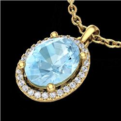 2.50 CTW Aquamarine & Micro VS/SI Diamond Certified Necklace Halo 18K Yellow Gold - REF-63N6Y - 2107