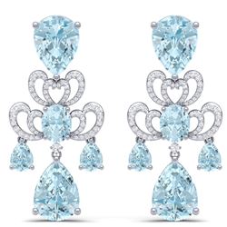 60.32 CTW Royalty Sky Topaz & VS Diamond Earrings 18K White Gold - REF-400M2F - 38679