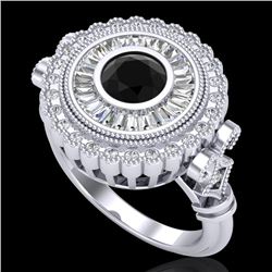 2.03 CTW Fancy Black Diamond Solitaire Engagement Art Deco Ring 18K White Gold - REF-203F6M - 37898