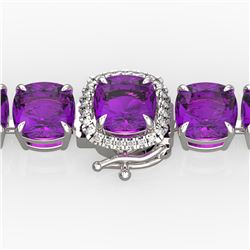 46 CTW Amethyst & Micro Pave VS/SI Diamond Halo Bracelet 14K White Gold - REF-148F5M - 23296