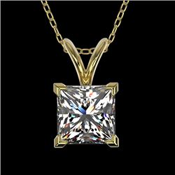 1 CTW Certified VS/SI Quality Princess Diamond Solitaire Necklace 10K Yellow Gold - REF-265N3Y - 331