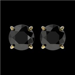 1.50 CTW Fancy Black VS Diamond Solitaire Stud Earrings 10K Yellow Gold - REF-42X8T - 33074