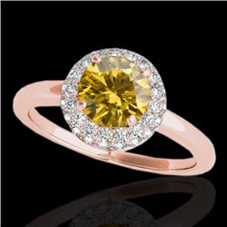 1.43 CTW Certified Si Fancy Intense Yellow Diamond Solitaire Halo Ring 10K Rose Gold - REF-169T3X - 