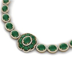 79.27 CTW Royalty Emerald & VS Diamond Necklace 18K Yellow Gold - REF-1309T3X - 39221