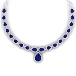 51.41 CTW Royalty Sapphire & VS Diamond Necklace 18K White Gold - REF-927F3M - 39426